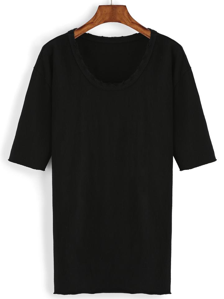 Romwe Ripped Black T-shirt