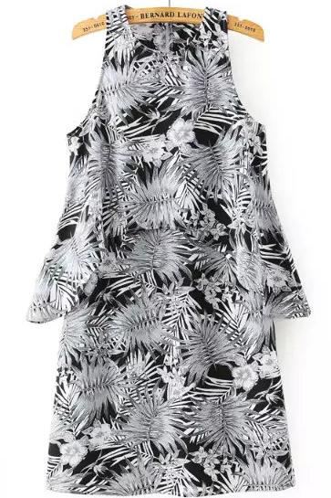Romwe Leaves Print Shift Dress