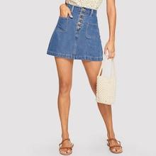 Romwe High Waist Pocket Patched Button Up Skirt