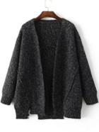 Romwe Black Collarless Ribbed Trim Slit Sweater Coat