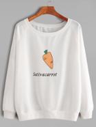 Romwe Ivory Carrot Print Raglan Sleeve Sweatshirt