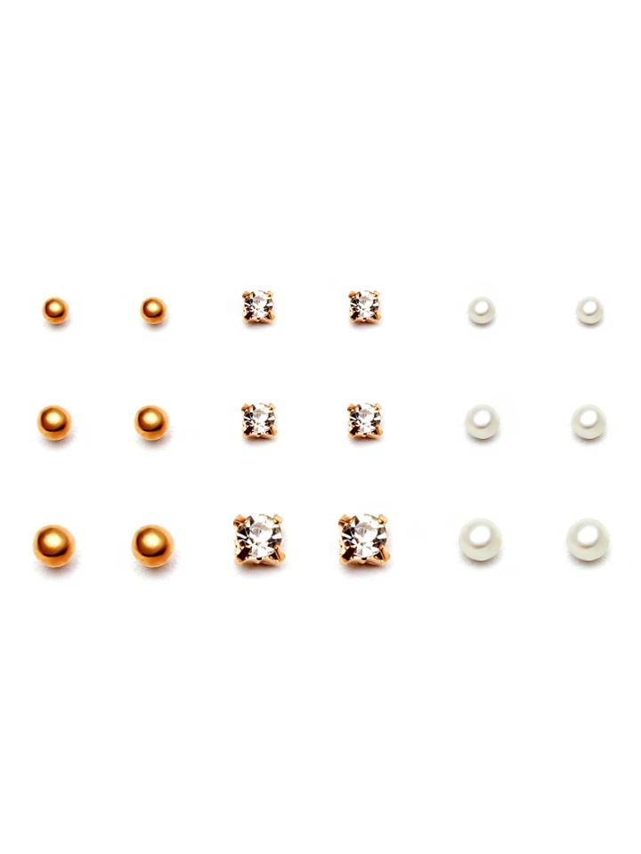 Romwe Gold Ball Rhinestone Stud Earrings Set