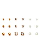 Romwe Gold Ball Rhinestone Stud Earrings Set