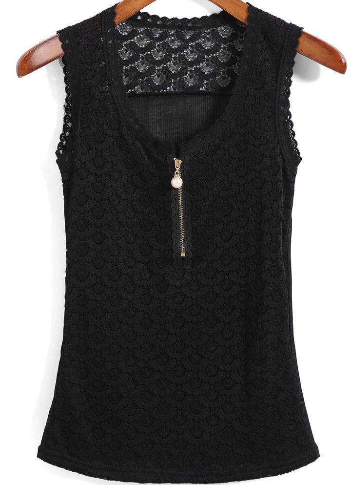 Romwe With Zipper Lace Tank Top