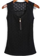 Romwe With Zipper Lace Tank Top