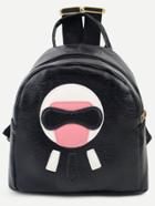 Romwe Black Cartoon Patch Pebbled Backpack