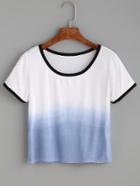 Romwe Blue Ombre Contrast Trim T-shirt