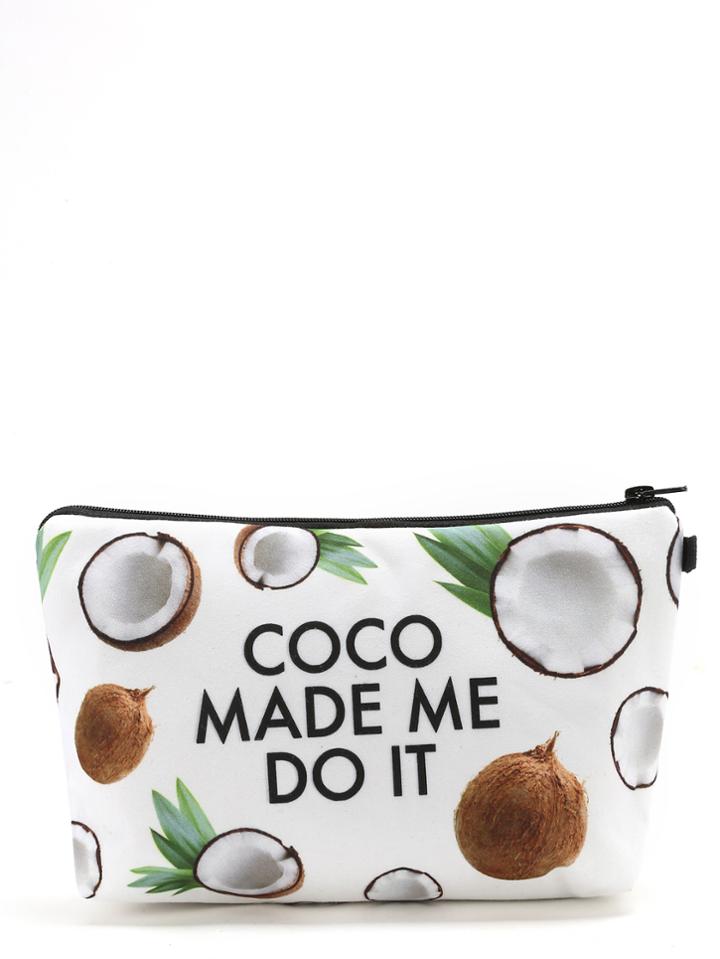 Romwe Coco & Letter Print Makeup Bag