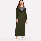 Romwe Contrast Chevron Panel Marled Sweatshirt Dress