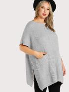 Romwe Ribbed Knitted Poncho Pink