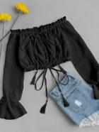 Romwe Off Shoulder Drawstring Crop Top