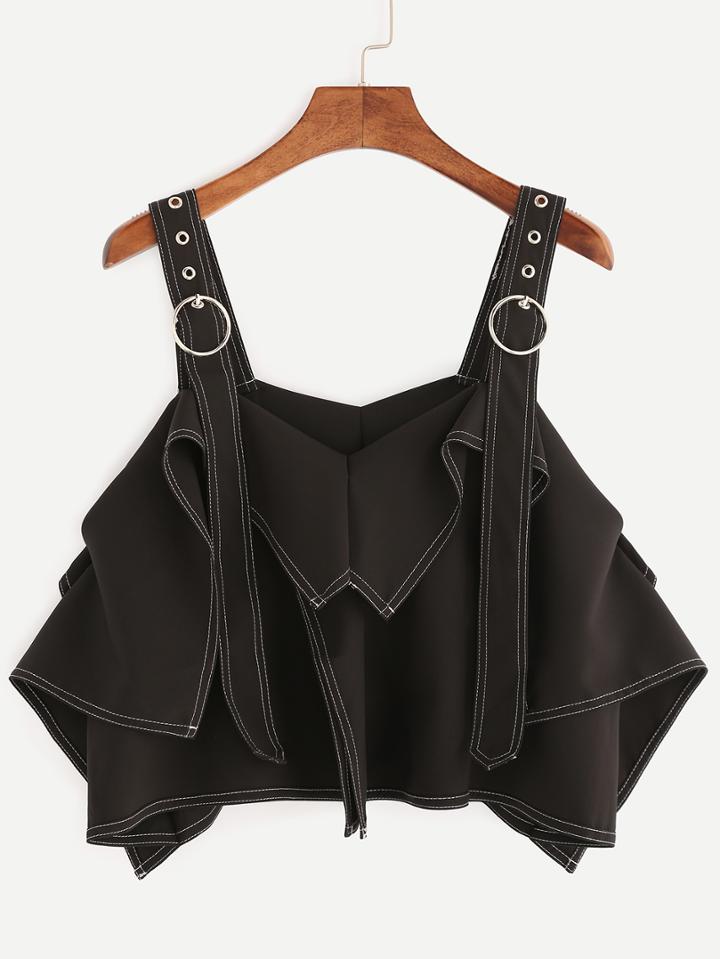 Romwe Black Adjustable Strap Asymmetric Top