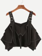 Romwe Black Adjustable Strap Asymmetric Top