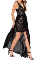 Romwe Deep V Neck Lace Dress