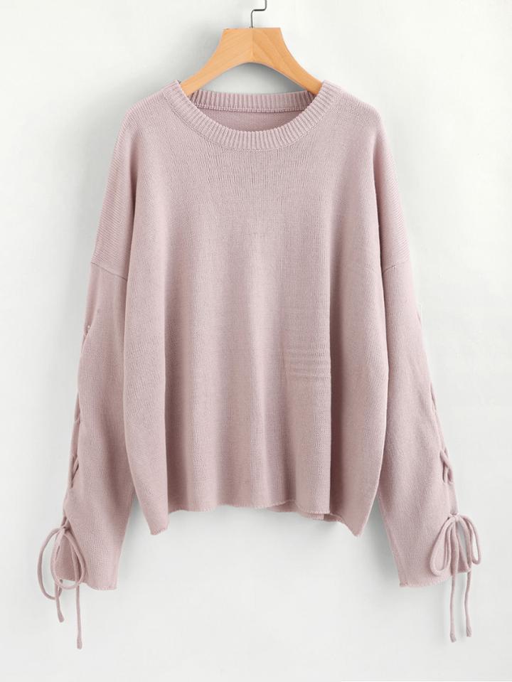 Romwe Drop Shoulder Lace Up Sleeve Jumper