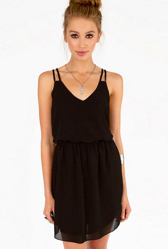 Romwe Spaghetti Strap V Neck Black Dress