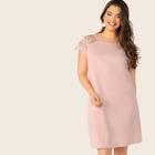 Romwe Plus Lace Raglan Sleeve Tunic Dress