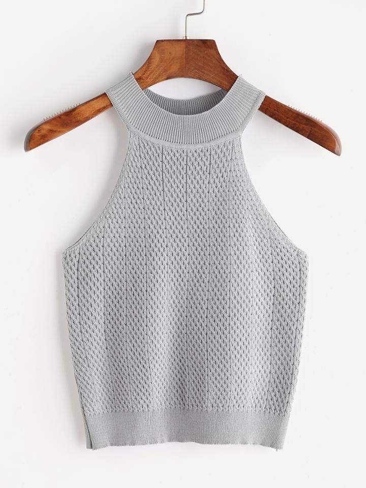 Romwe Halter Neck Cable Knit Top