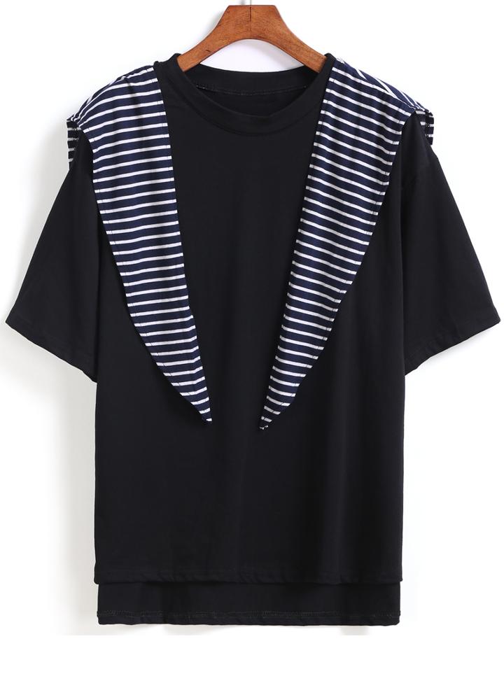 Romwe Dip Hem Striped Cape T-shirt