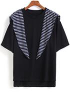 Romwe Dip Hem Striped Cape T-shirt