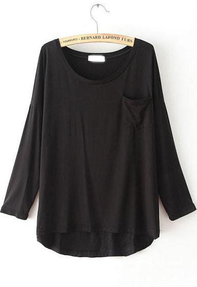 Romwe Pocket Dipped Hem T-shirt