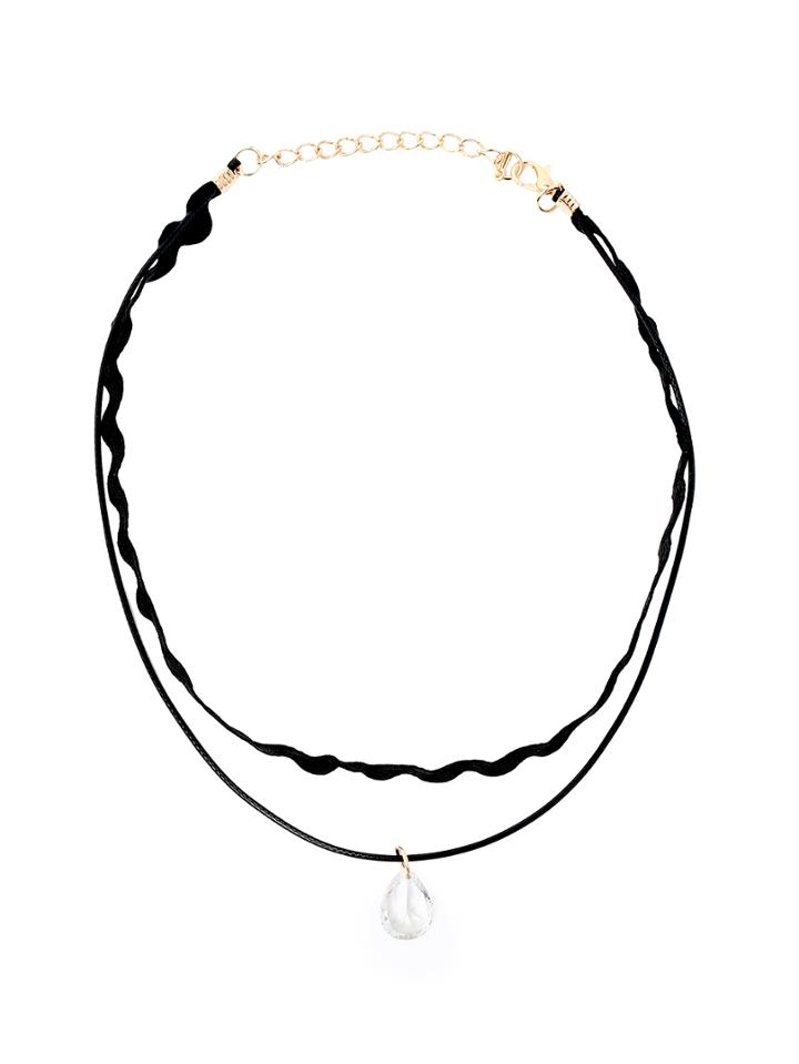 Romwe Crystal Pendant Lace Ribbon Vintage Choker Necklace