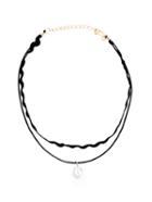 Romwe Crystal Pendant Lace Ribbon Vintage Choker Necklace