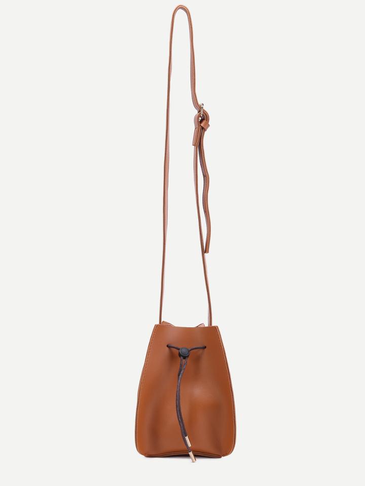 Romwe Yellow Faux Leather Drawstring Bucket Bag