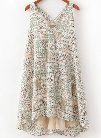 Romwe Halter Vintage Print Shift Dress