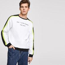 Romwe Men Letter Print Striped Pullover