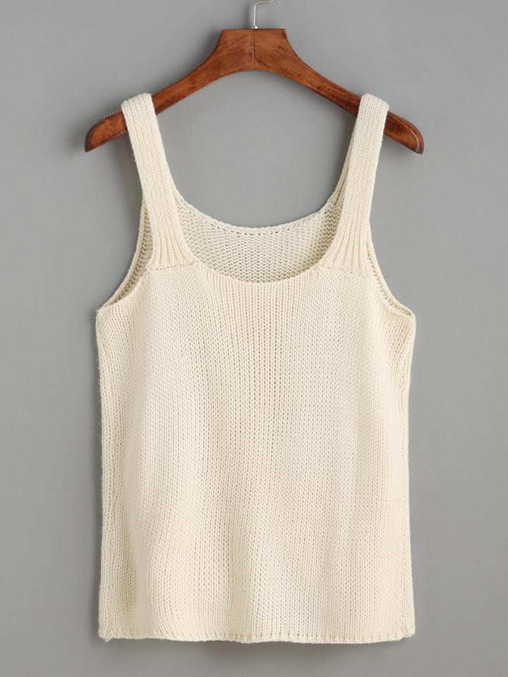 Romwe Beige Knit Tank Top