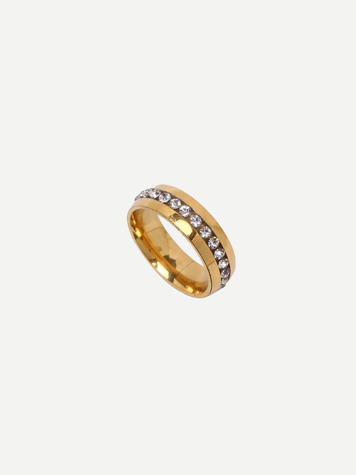Romwe Golden Rhinestone Stainless Steel Ring