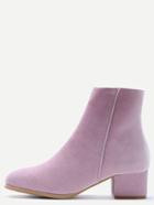 Romwe Pink Velvet Side Zipper Chunky Heel Booties