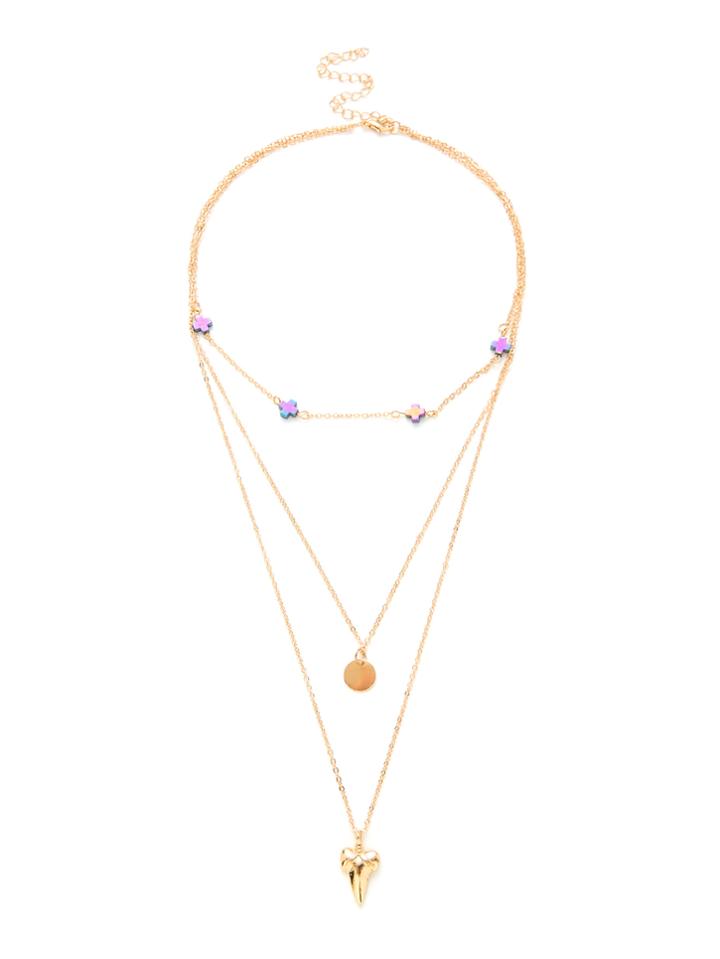 Romwe Cross & Round Pendant Layered Necklace