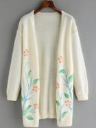 Romwe Dropped Shoulder Seam Flower Print Coat Sweater
