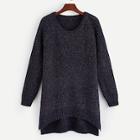 Romwe Plus Space Dye Dip Hem Sweater