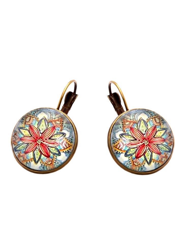 Romwe Gold Round Henna Print Earrings