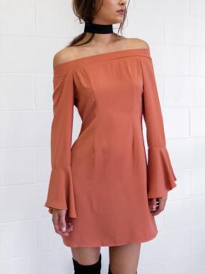 Romwe Orange Off The Shoulder Bell Sleeve Dress