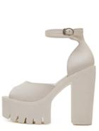 Romwe Ankle Strap Peep Toe Platform Heels - White