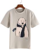 Romwe Bear Print Grey T-shirt