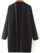 Romwe Women Long Sleeve Pockets Black Coat Sweater