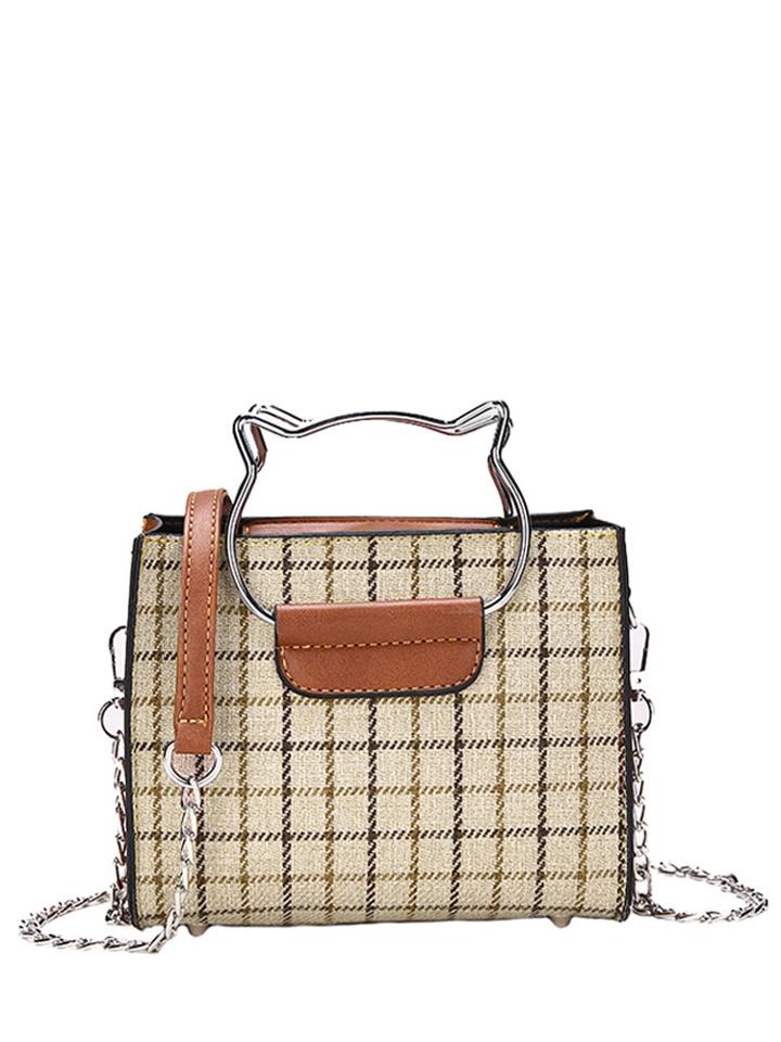 Romwe Plaid Chain Bag With Clutch