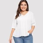 Romwe Plus Single Breasted Frill Trim Blouse