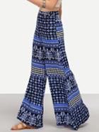 Romwe Tribal Print Wide-leg Pants - Blue