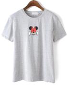Romwe Bow Mickey Print Grey T-shirt