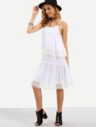 Romwe Lace Trimmed Layered Cami Dress - White
