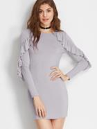 Romwe Light Grey Ruffle Trim Bodycon Dress