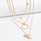 Romwe Shell & Circle Pendant Layered Chain Necklace