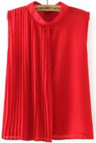 Romwe Stand Collar Folds Red Tank Top