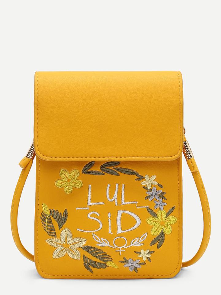 Romwe Calico Embroidered Crossbody Pouch